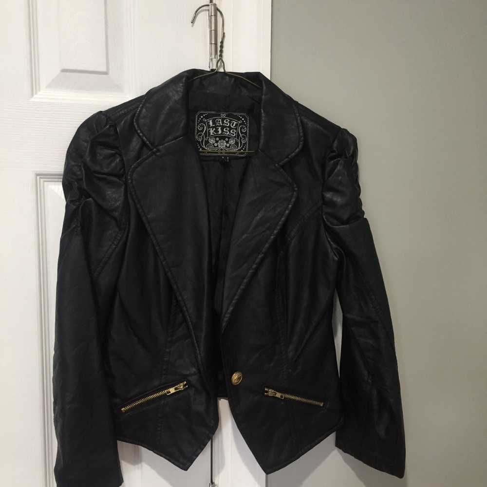 Last Kiss Black Faux Leather Blazer